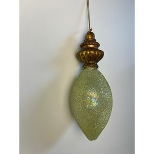 Vintage Green Beaded Finial Teardrop Glass Ornament Christmas Tree Decor Shimmer
